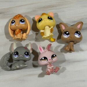 Littlest Pet Shop LPS Animal Figure Lot (5) – Dog Cat Bunny Squirrel Hasbro